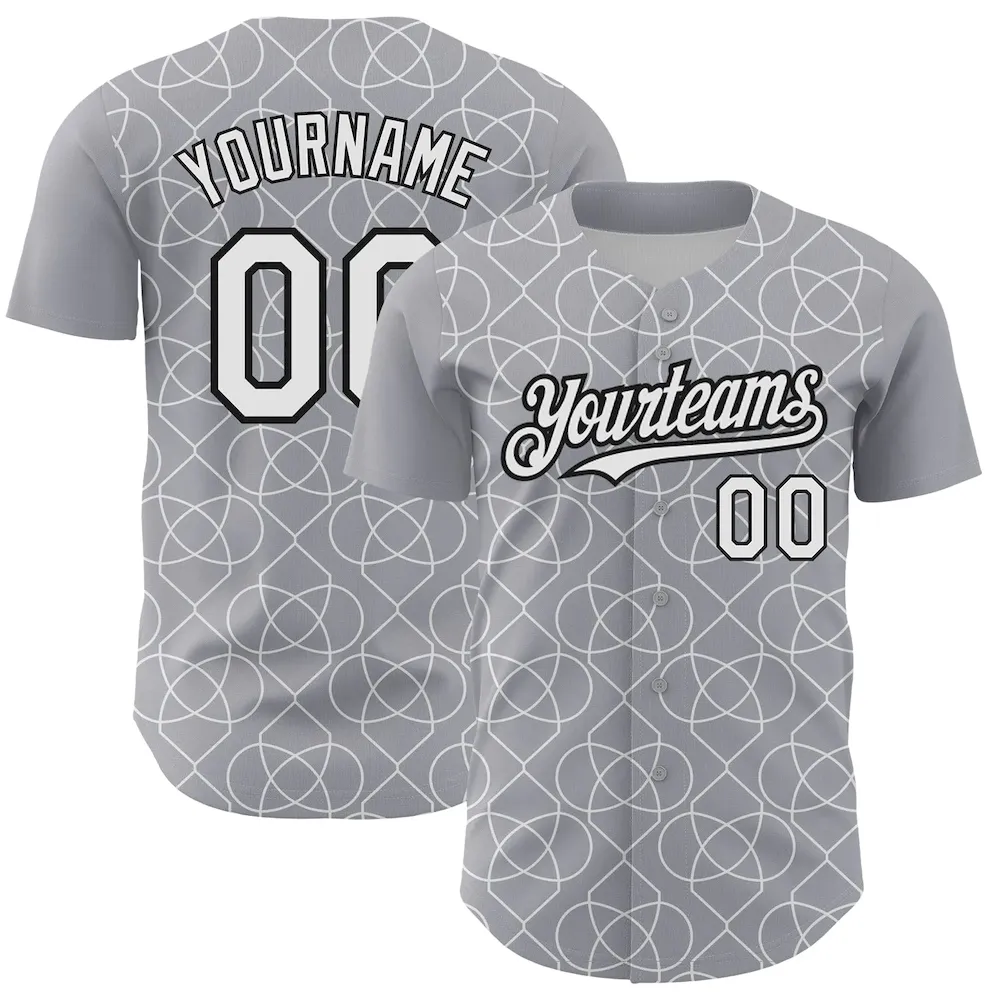 3DPattern2824.webp Custom Gray White-Black 3D Pattern Design Arabesque Shape Authentic Baseball Jersey - Image 1