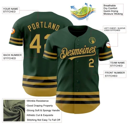 Custom Green Old Gold-Black Line Authentic Baseball Jersey - Image 3