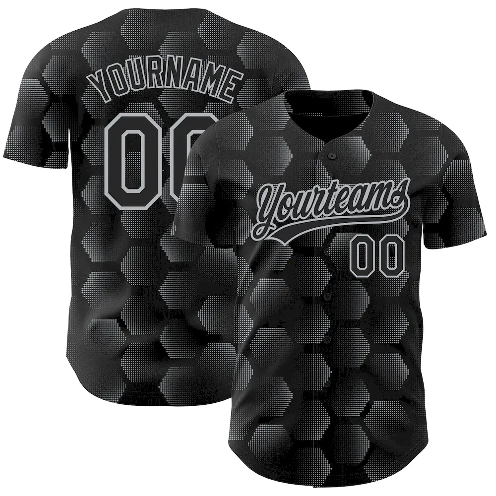 3DPattern3669.webp Custom Black Gray 3D Pattern Design Halftone Geometric Shapes Authentic Baseball Jersey - Image 1