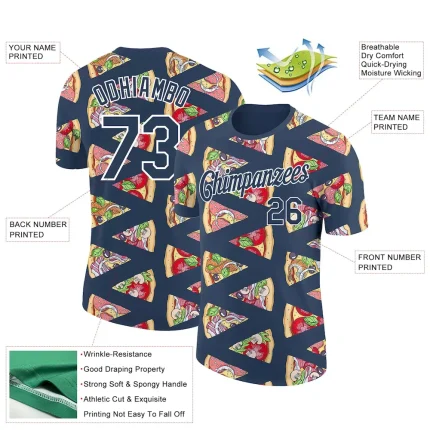 Custom US Navy Blue White 3D Pattern Design Food Pizza Performance T-Shirt - Image 2