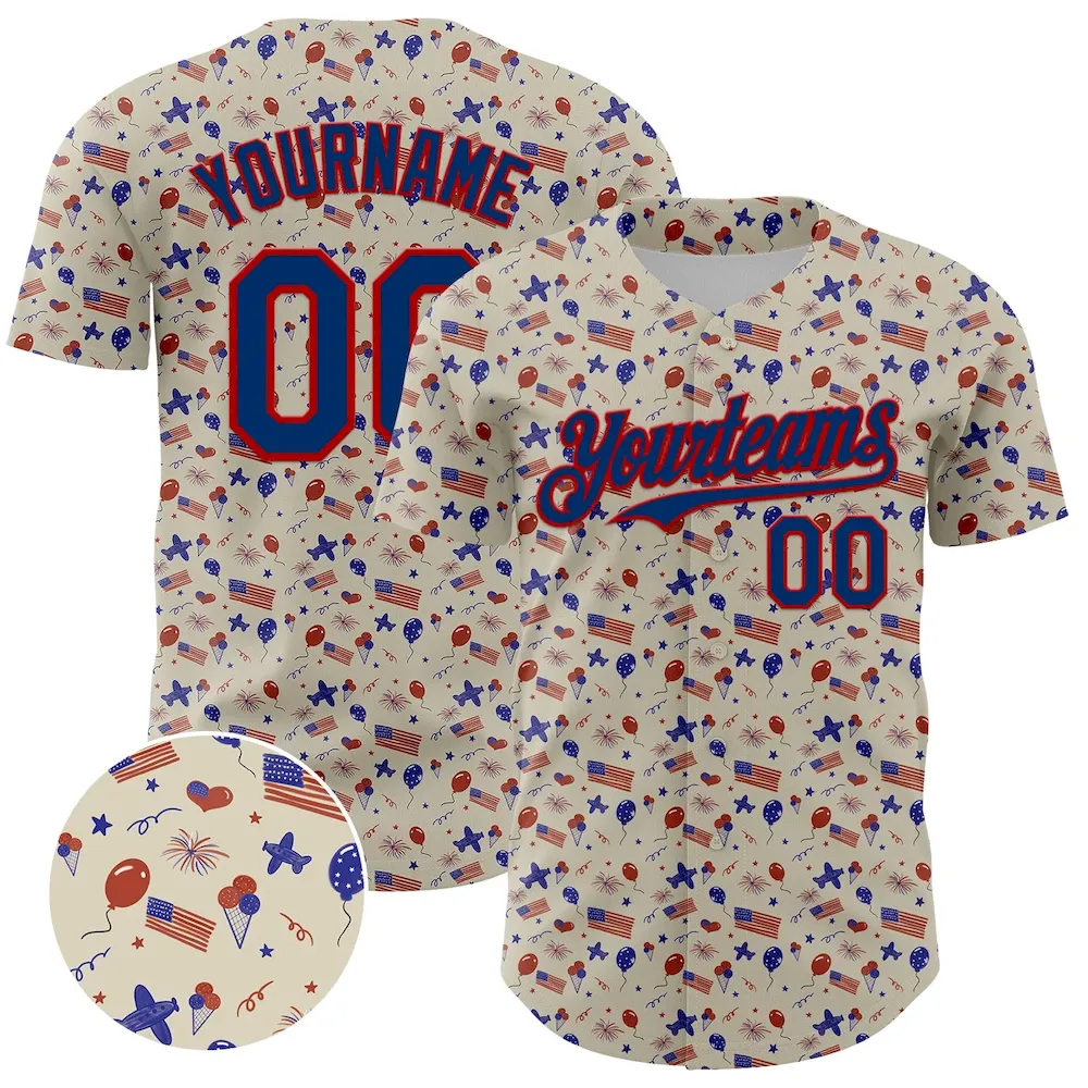 3DPattern5062.webp Custom Cream US Navy Blue-Red 3D American Flag Authentic Baseball Jersey - Image 1