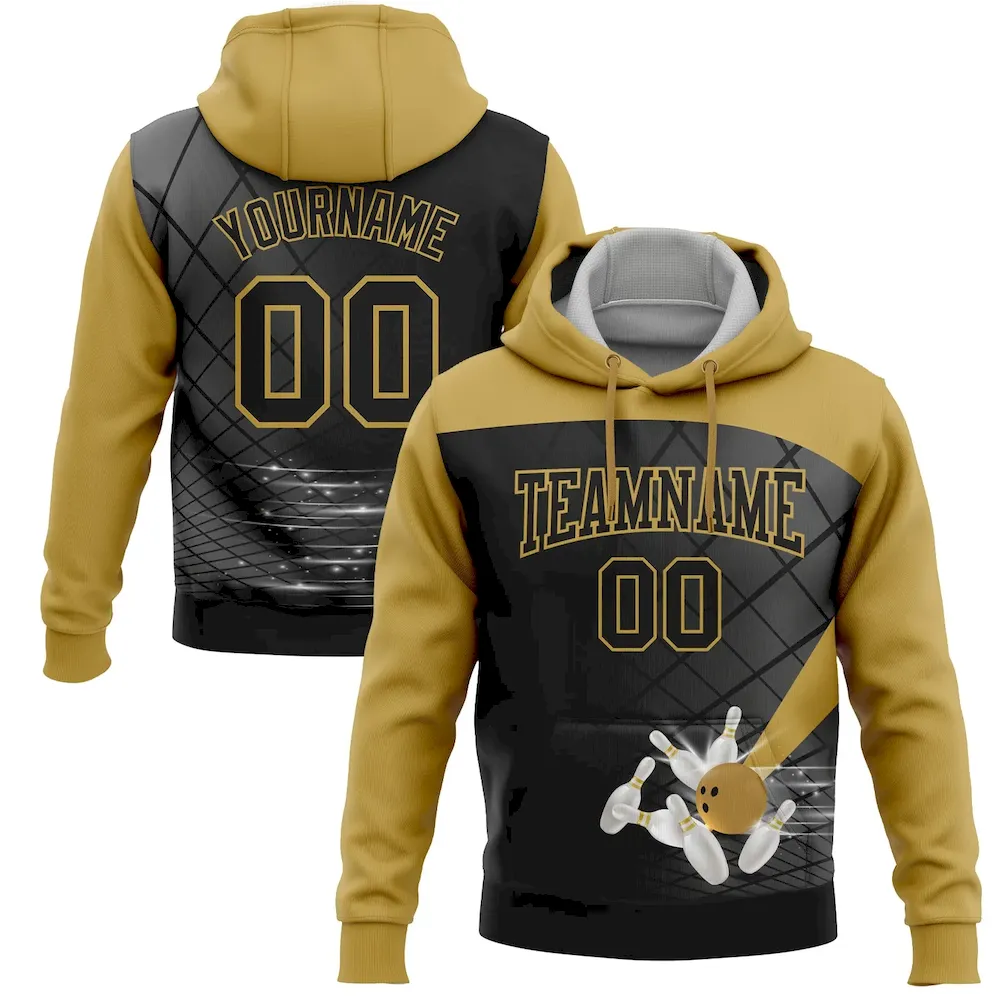 3DPattern5924.webp Custom Stitched Black Old Gold 3D Bowling Sports Pullover Sweatshirt Hoodie - Image 1