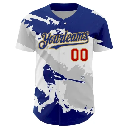 Custom Royal Gray Old Gold-Red 3D El Salvador El Salvadoran Flag Authentic Baseball Jersey - Image 2