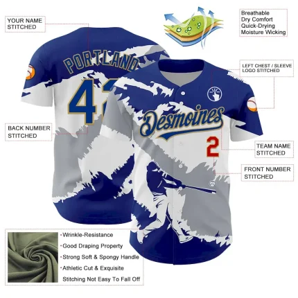 Custom Royal Gray Old Gold-Red 3D El Salvador El Salvadoran Flag Authentic Baseball Jersey - Image 3