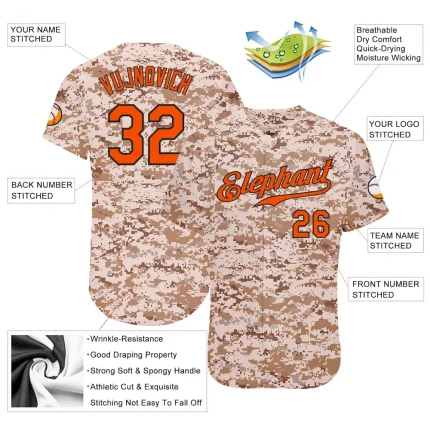 Custom Camo Orange-Black Authentic Salute To Service Baseball Jersey - Image 3