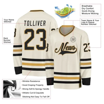 Custom Cream Black-Old Gold Hockey Jersey - Image 3
