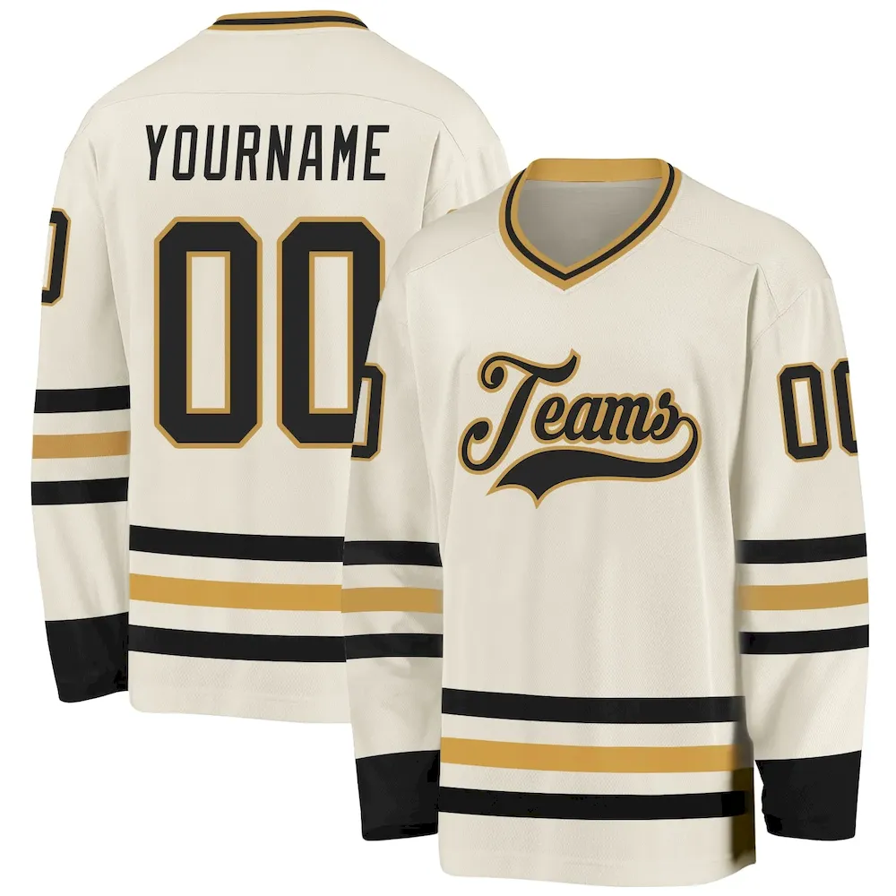 Cream0954.webp Custom Cream Black-Old Gold Hockey Jersey - Image 1
