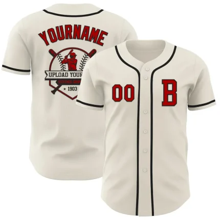Custom Cream Red-Black Authentic Baseball Jersey - Image 5