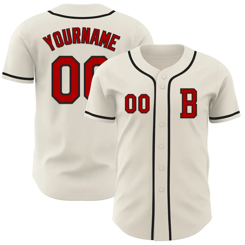 Cream0991.webp Custom Cream Red-Black Authentic Baseball Jersey - Image 1