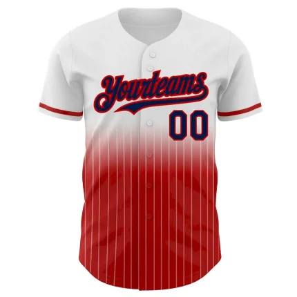 Custom White Pinstripe Navy-Red Authentic Fade Fashion Baseball Jersey - Image 3