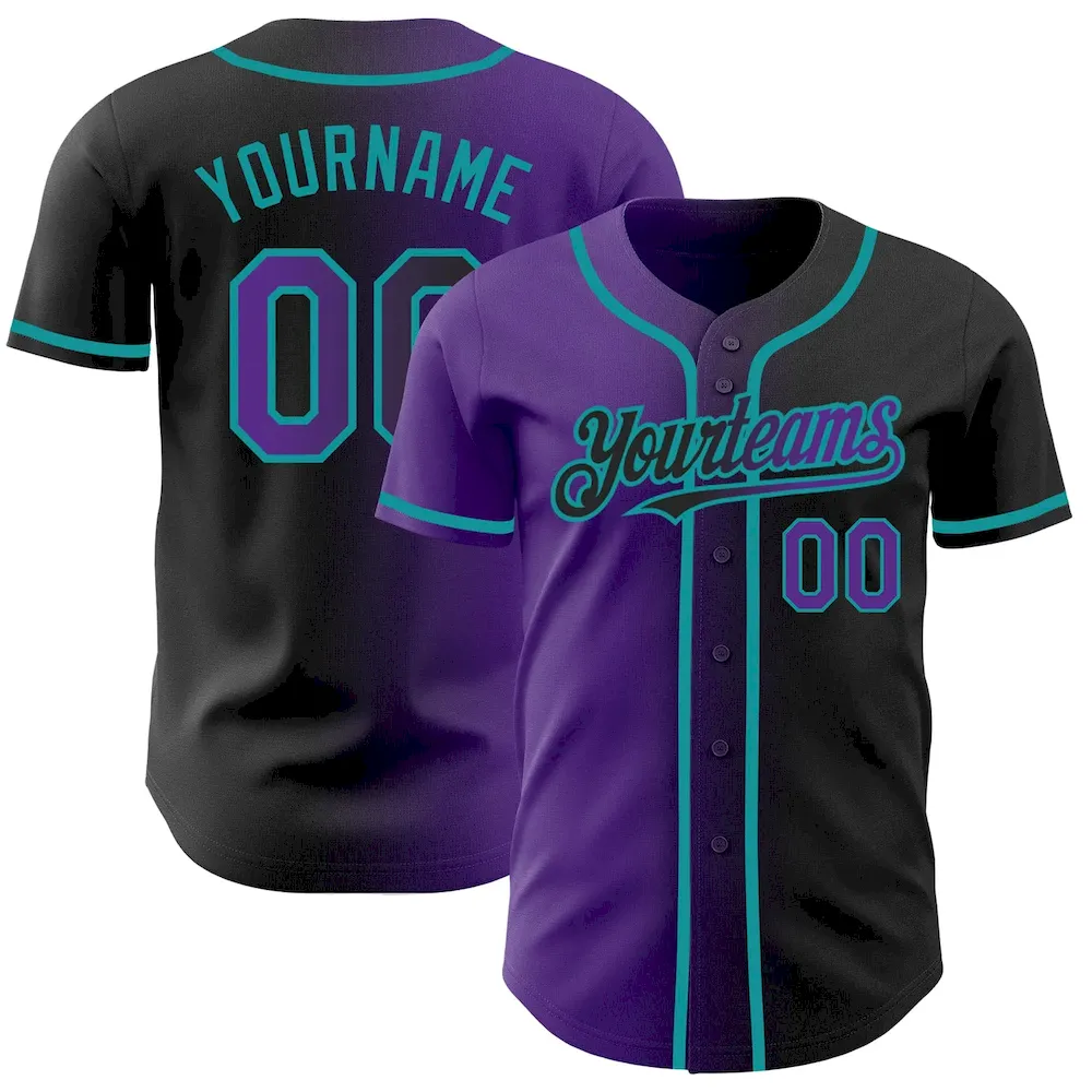 Gradient0201.webp Custom Black Purple-Teal Authentic Gradient Fashion Baseball Jersey - Image 1