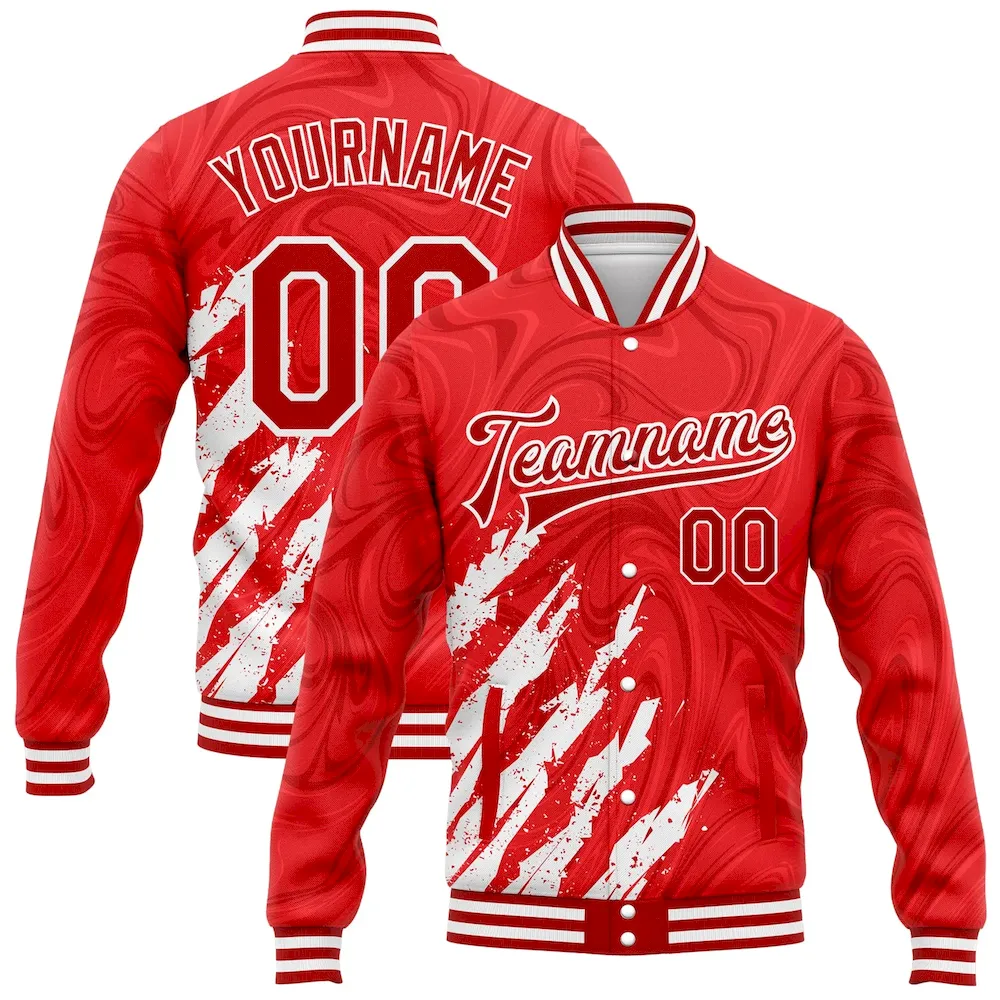 Jacket1815.webp Custom Red White 3D Pattern Design Bomber Full-Snap Varsity Letterman Jacket - Image 1