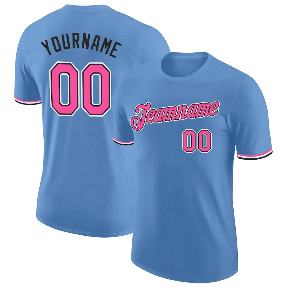 LightBlue0300.webp Custom Light Blue Pink-Black Performance T-Shirt - Image 1