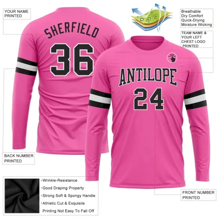 Custom Pink Black-White Long Sleeve Performance T-Shirt - Image 3