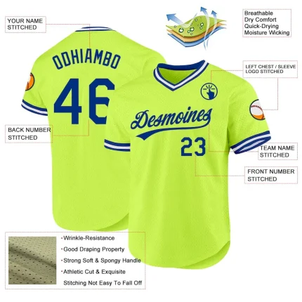 Custom Neon Green Royal-White Authentic Throwback Baseball Jersey - Image 3