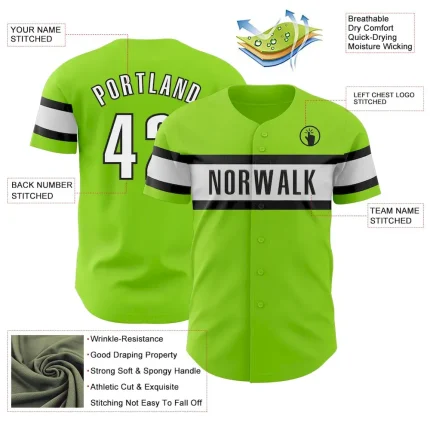 Custom Neon Green White-Black Authentic Baseball Jersey - Image 3