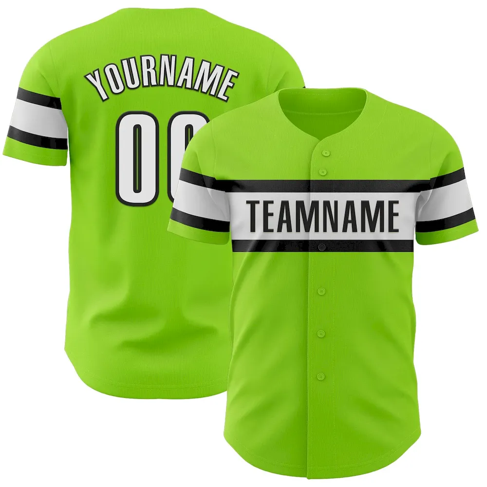NeonGreen0235.webp Custom Neon Green White-Black Authentic Baseball Jersey - Image 1