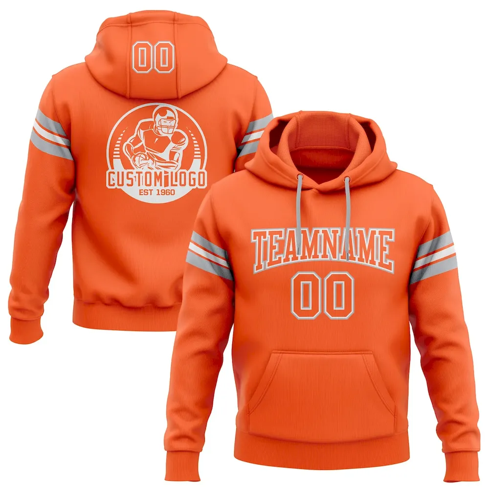 Orange0379.webp Custom Stitched Orange White-Gray Football Pullover Sweatshirt Hoodie - Image 1