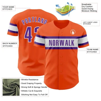 Custom Orange Purple-White Authentic Baseball Jersey - Image 3