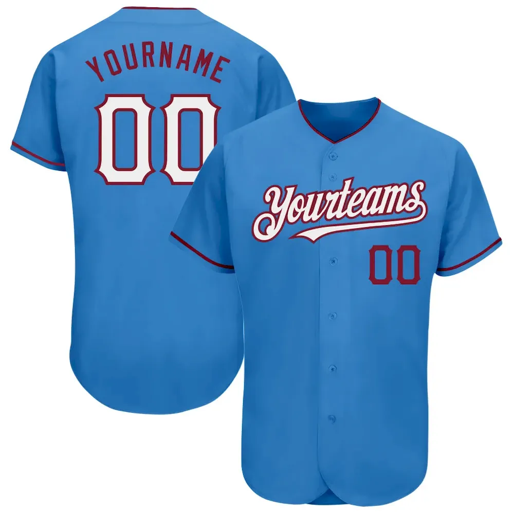 PowderBlue0248.webp Custom Powder Blue White-Crimson Authentic Baseball Jersey - Image 1
