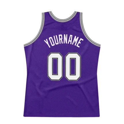 Custom Purple White-Gray Authentic Throwback Basketball Jersey - Image 6