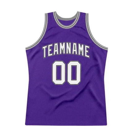 Custom Purple White-Gray Authentic Throwback Basketball Jersey - Image 7
