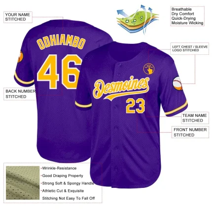 Custom Purple Gold-White Mesh Authentic Throwback Baseball Jersey - Image 3