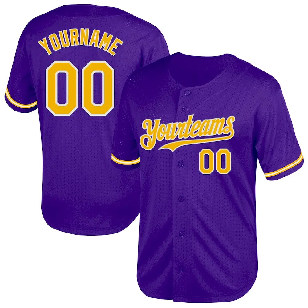 Purple0613.webp Custom Purple Gold-White Mesh Authentic Throwback Baseball Jersey - Image 1