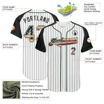 Custom White Black Pinstripe Vintage USA Flag Cream-Green Authentic Raglan Sleeves Baseball Jersey - Image 3