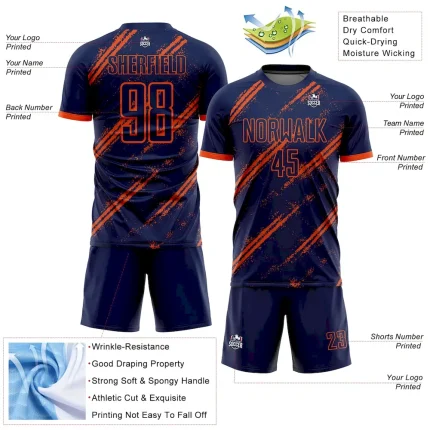 Custom Navy Orange Sublimation Soccer Uniform Jersey - Image 4