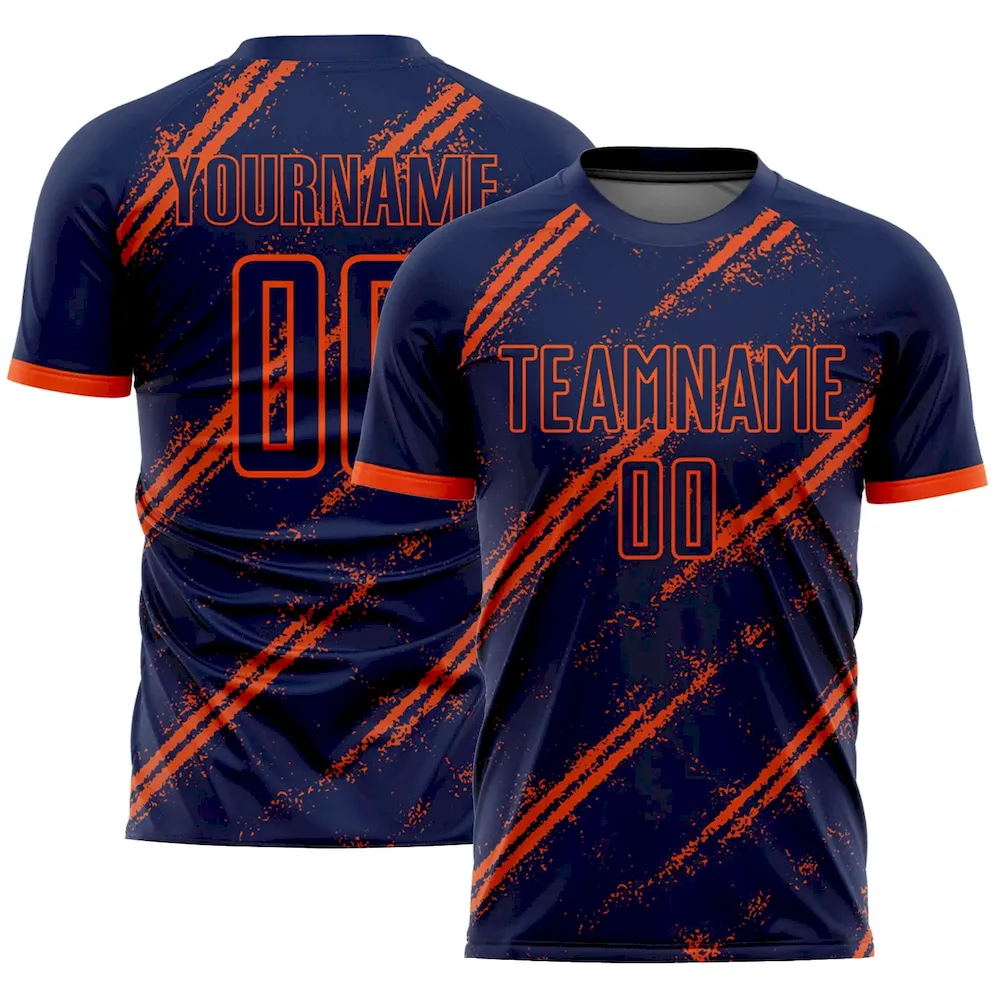 Soccer1164.webp Custom Navy Orange Sublimation Soccer Uniform Jersey - Image 1