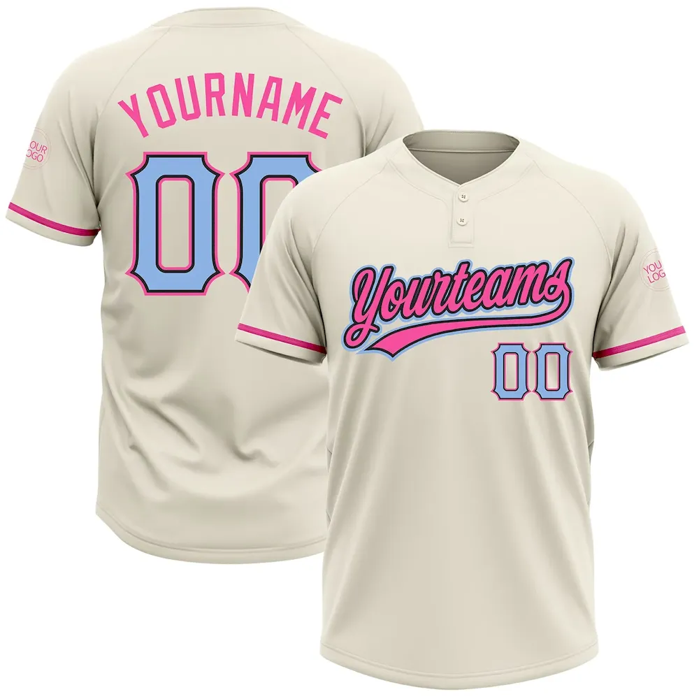Softball0639.webp Custom Cream Light Blue Black-Pink Two-Button Unisex Softball Jersey - Image 1