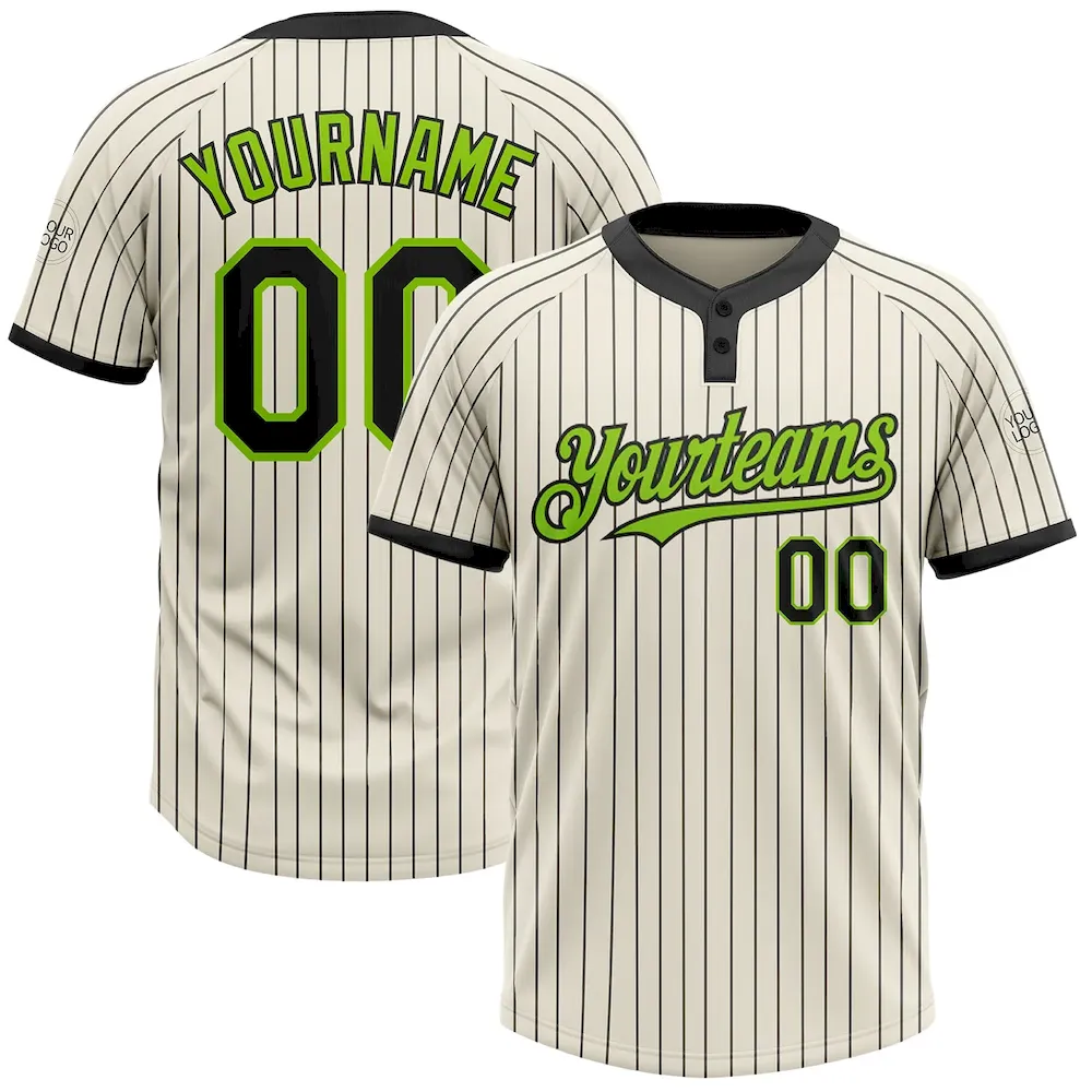 Softball1050.webp Custom Cream Black Pinstripe Neon Green Two-Button Unisex Softball Jersey - Image 1