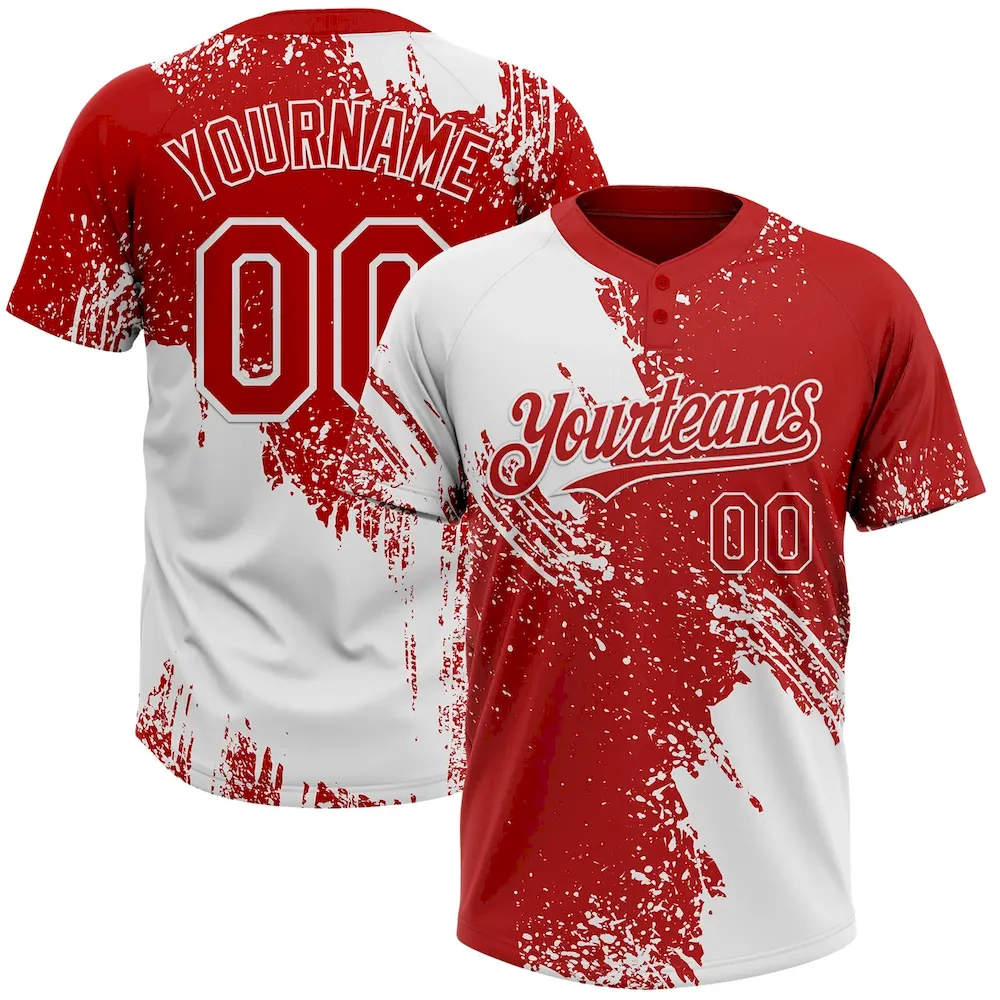 Softball1697.webp Custom White Red 3D Pattern Abstract Brush Stroke Two-Button Unisex Softball Jersey - Image 1