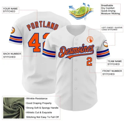 Custom White Orange-Royal Authentic Baseball Jersey - Image 3