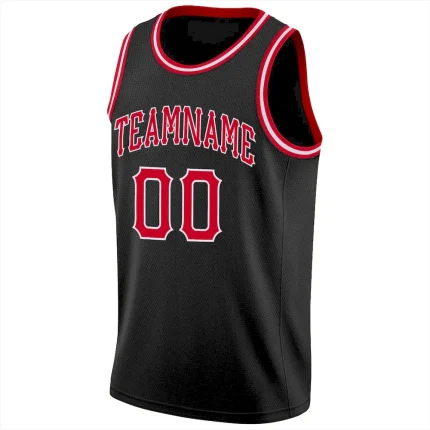 Custom Black Red-White Round Neck Rib-Knit Basketball Jersey - Image 5