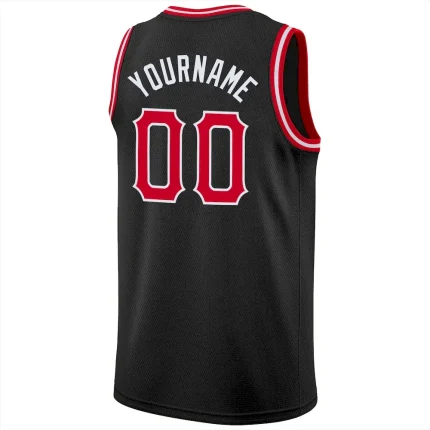 Custom Black Red-White Round Neck Rib-Knit Basketball Jersey - Image 6