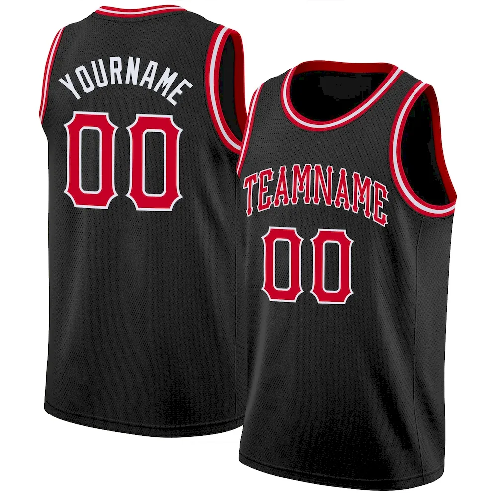 black_0111.webp Custom Black Red-White Round Neck Rib-Knit Basketball Jersey - Image 1