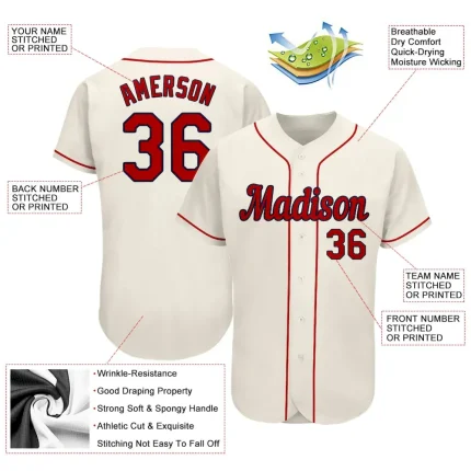 Custom Cream Red-Navy Authentic Baseball Jersey - Image 3