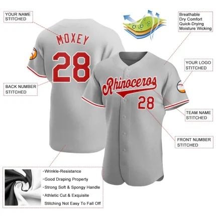 Custom Gray Red-White Authentic Baseball Jersey - Image 3