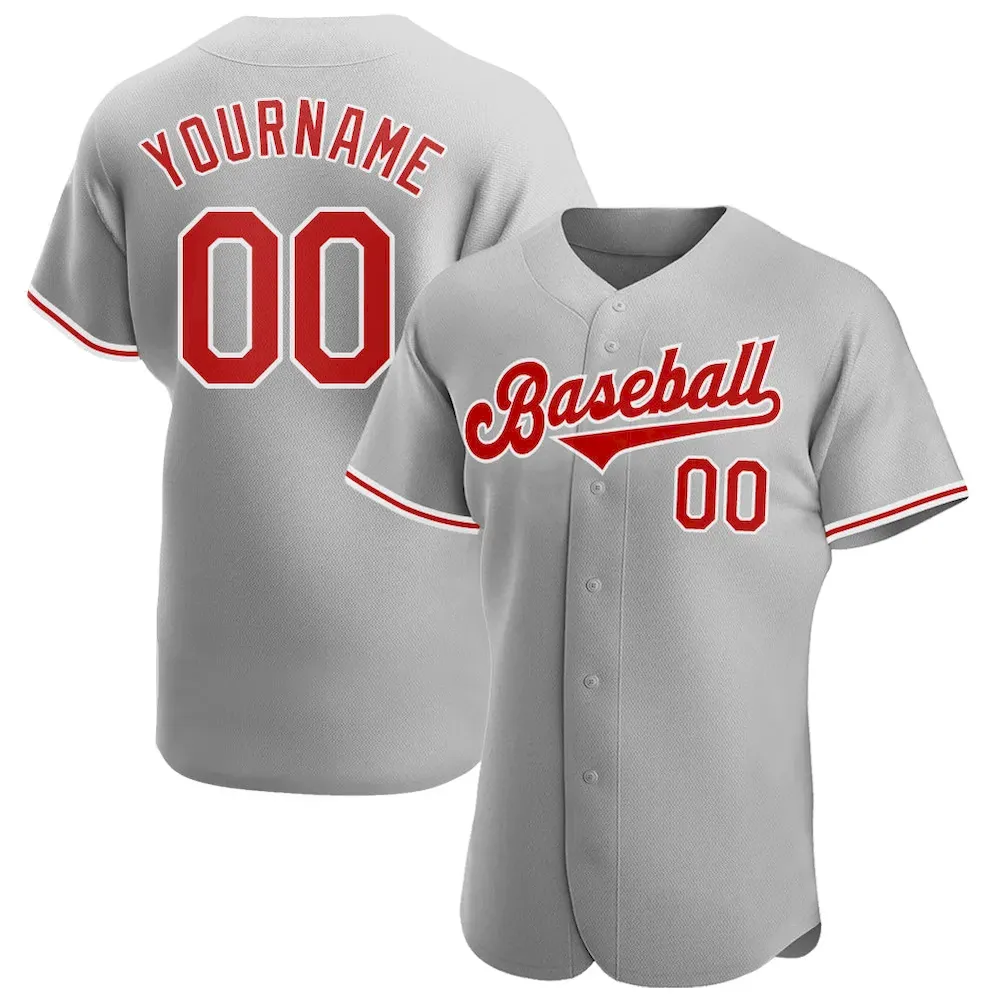 gray_0102.webp Custom Gray Red-White Authentic Baseball Jersey - Image 1