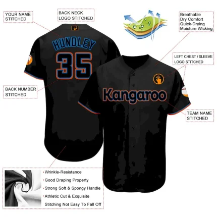 Custom Black Powder Blue-Orange Baseball Jersey - Image 3