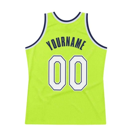 Custom Neon Green White-Navy Authentic Throwback Basketball Jersey - Image 5
