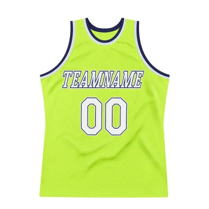 Custom Neon Green White-Navy Authentic Throwback Basketball Jersey - Image 6