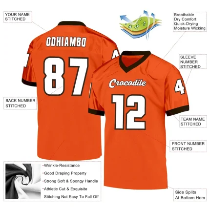 Custom Orange White-Brown Mesh Authentic Throwback Football Jersey - Image 4