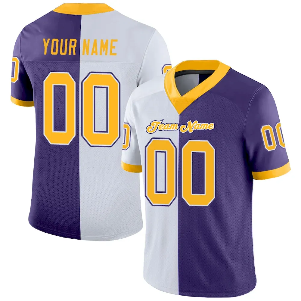 split_0226.webp Custom Purple Gold-White Mesh Split Fashion Football Jersey - Image 1